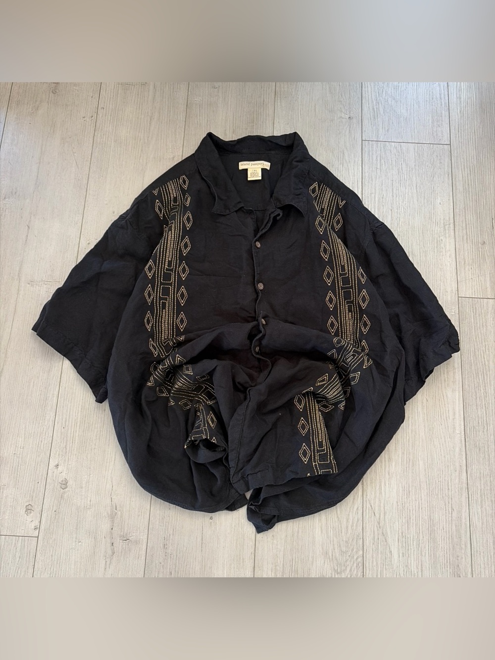 Passport Black Button-Up Shirt with Tan Label Detail